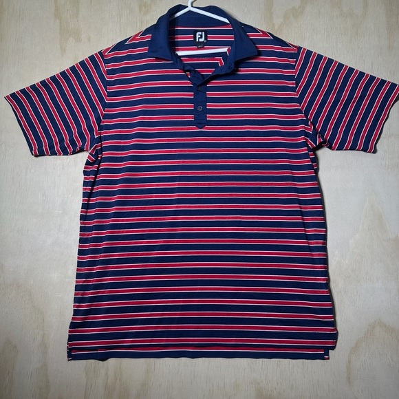 Footjoy Golf Polo Men's Size XL Bull Run Golf Club Red/Blue Striped Shirt - Picture 1 of 8